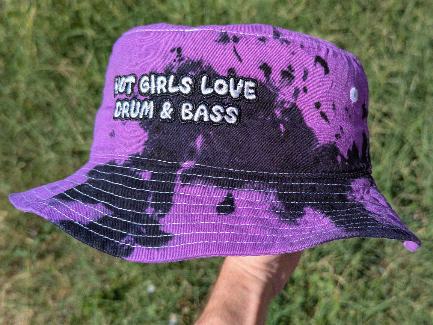 Hot Girls Love Drum & Bass - Embroidered Tie Dye Bucket Hat Rave Accessories Rave Outfit Music Festival Outfit Rave Girl Gifts Rave Hat Bucket Hat EDM Gift