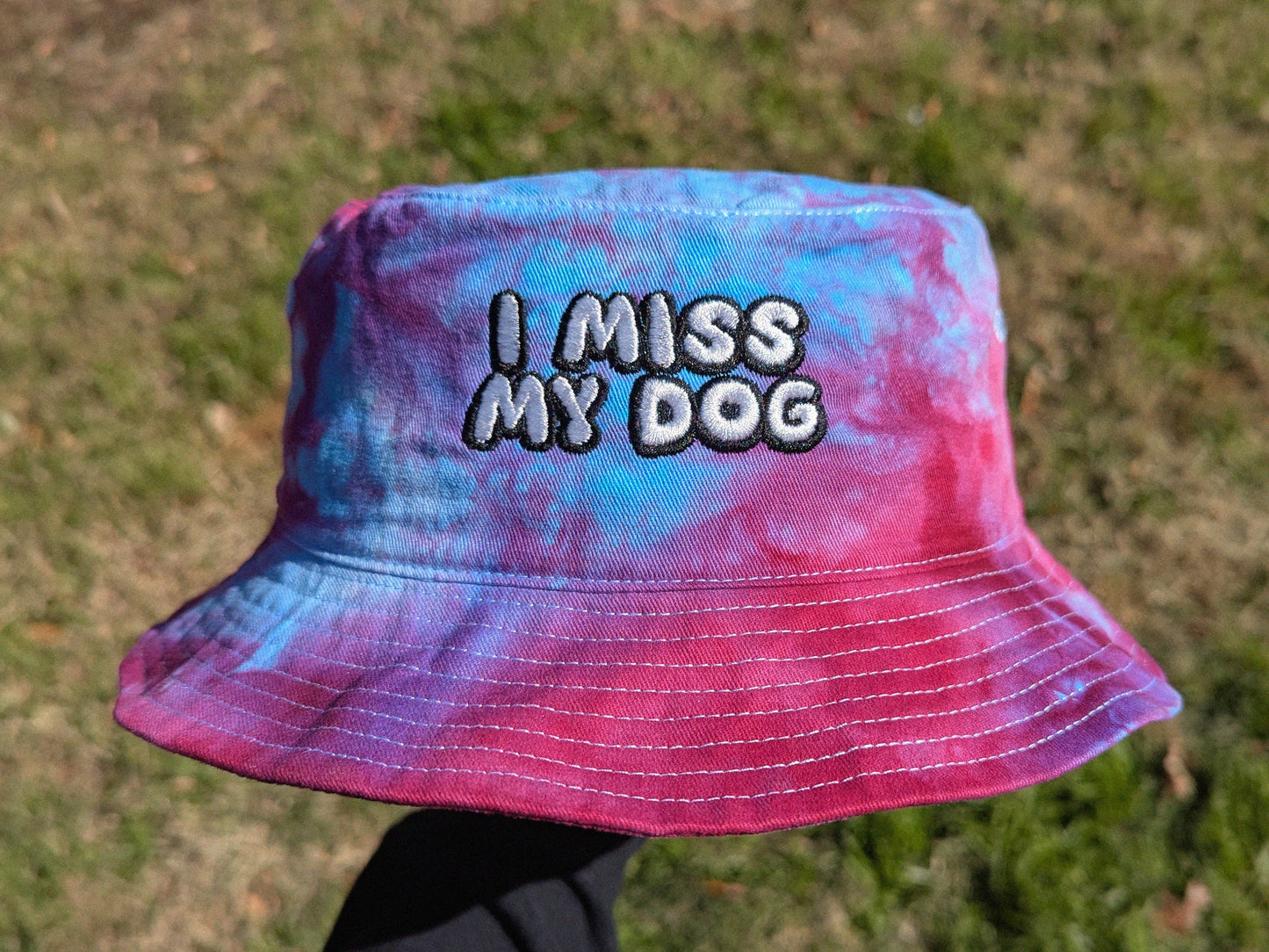 I Miss My Dog/Dogs - Embroidered Tie Dye Bucket Hat