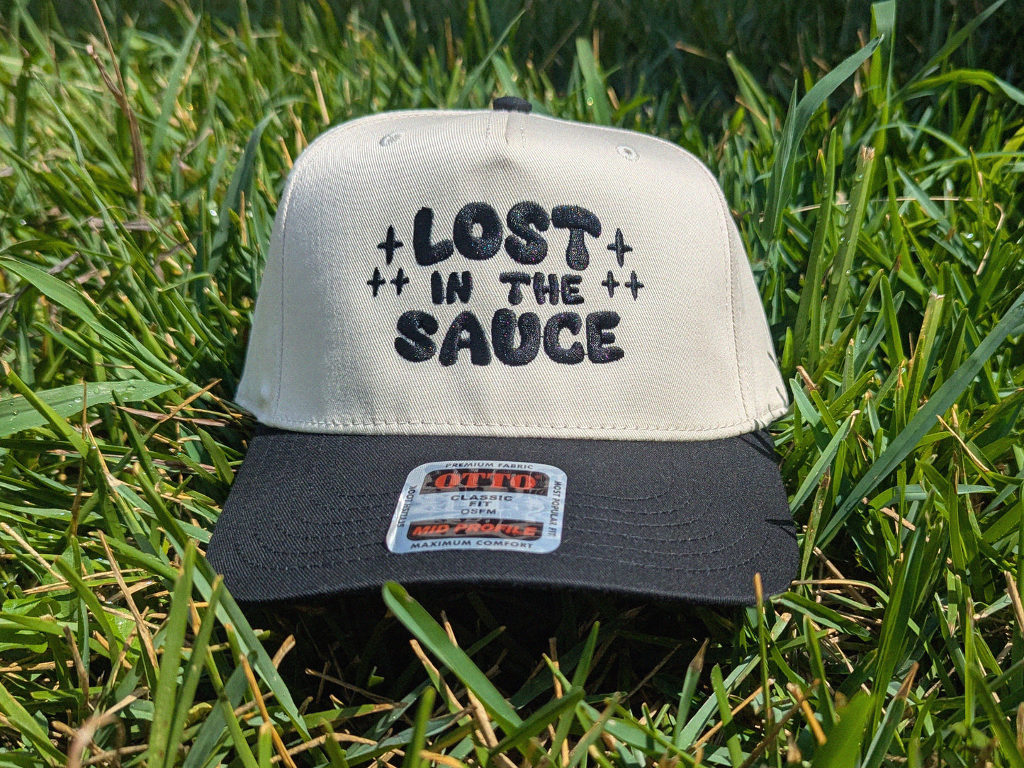 Lost in the Sauce Embroidered Trucker Cap - Otto Cap Funny Hat Raver Gift Music Festival 5 Panel Mid Profile Cap - Rave Hat Meme Hat Gift