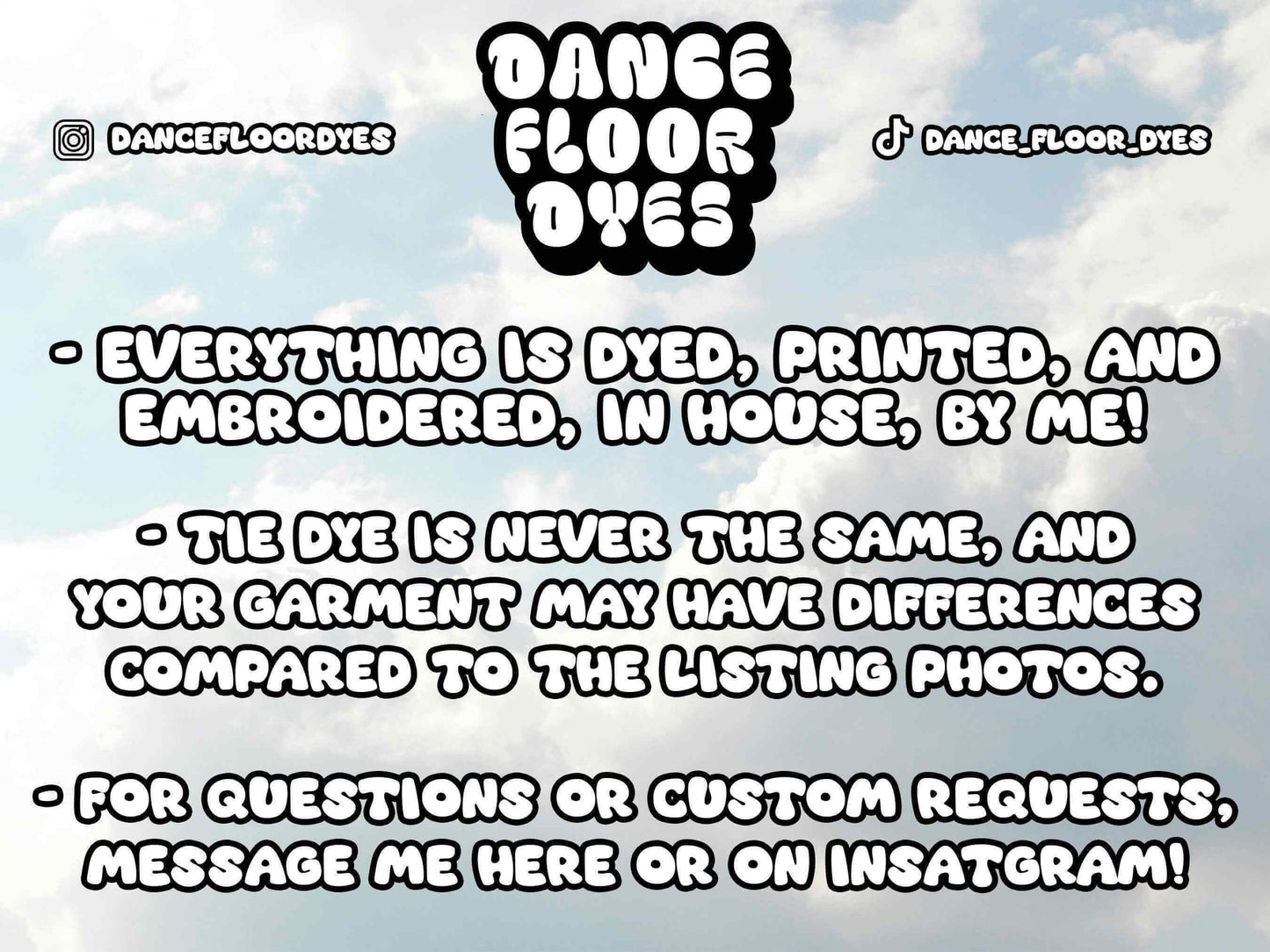 Dance Floor Dyes info card for rave accessories