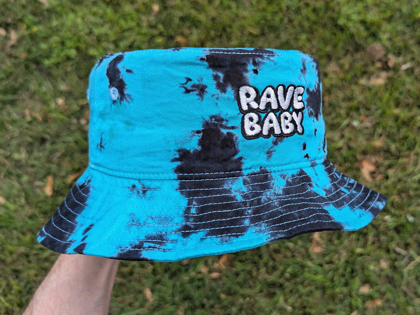Rave Baby - Embroidered Tie Dye Bucket Hat - PLUR Rave Outfit Music Festival Outfit Raver Hat EDM Festival Funny Hat Rave Gift Rave Baby