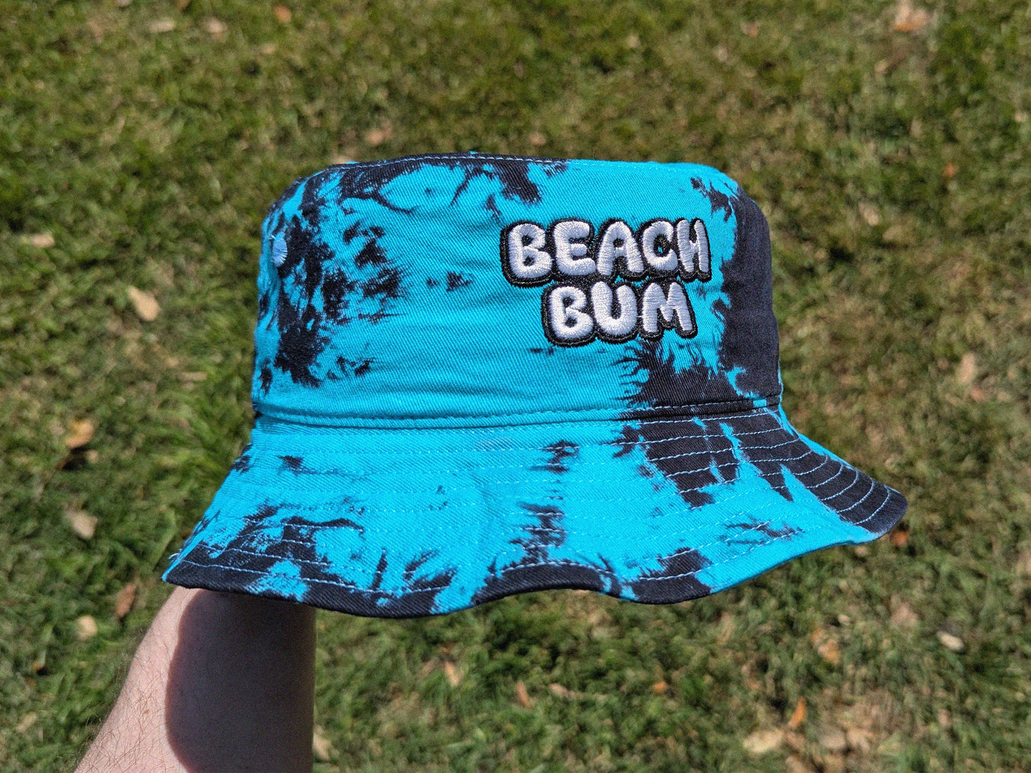 Beach Bum - Embroidered Tie Dye Bucket Hat - Summer Sun Hat Festival Gear Vacation Accessory Unisex Cap Hippie Style Beach Hat Vibe Hat Gift