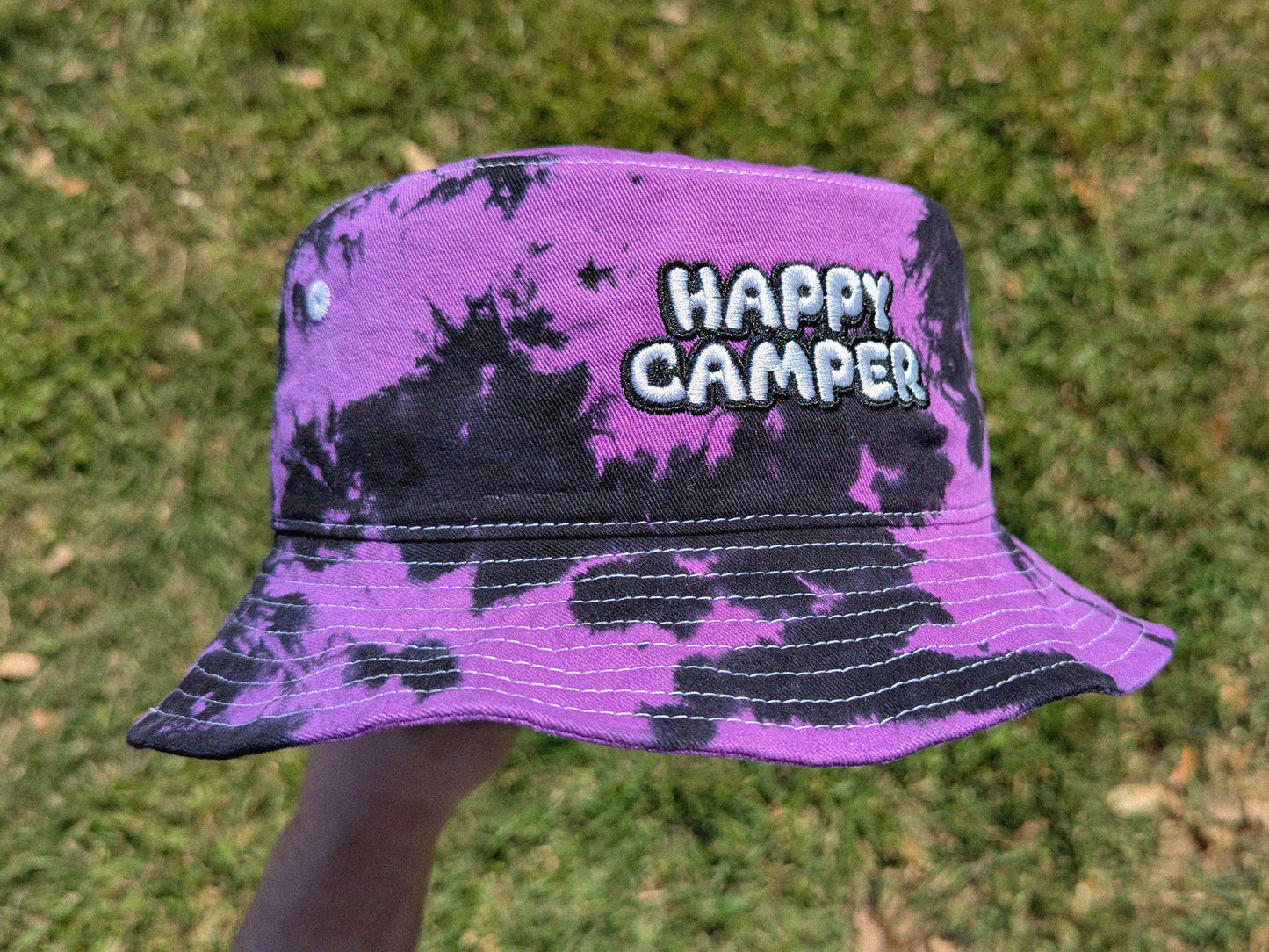 Happy Camper - Embroidered Tie Dye Bucket Hat - Outdoor Camping Hiking Sun Hat Unisex Cap Summer Vacation Gear Adventure Camping Hat RV Gift