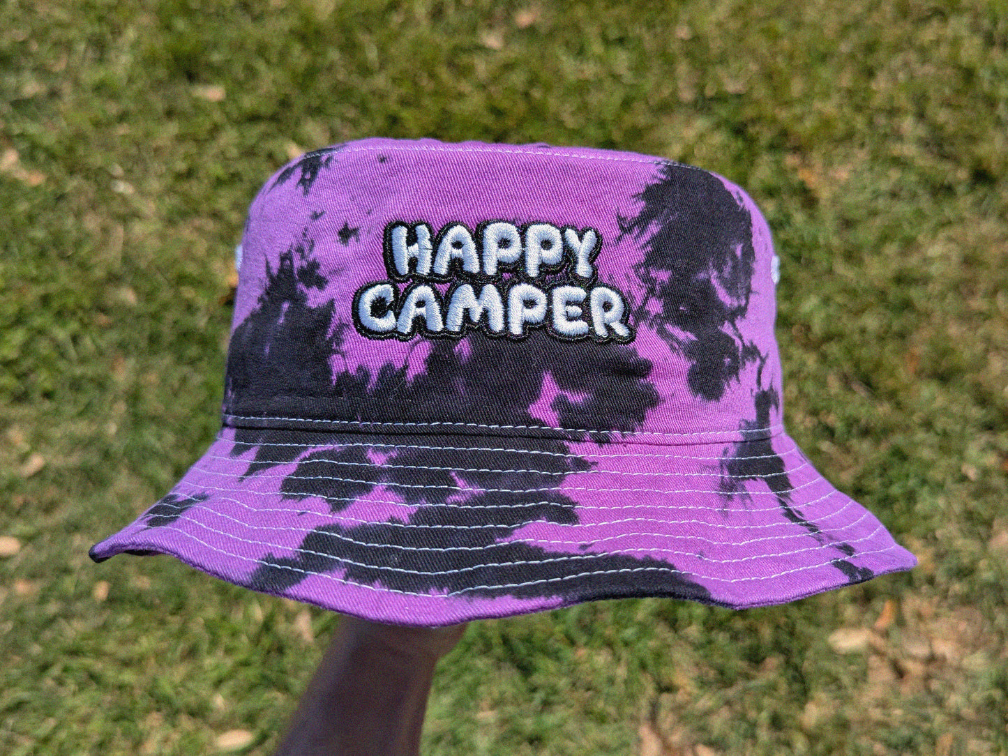 Happy Camper - Embroidered Tie Dye Bucket Hat - Outdoor Camping Hiking Sun Hat Unisex Cap Summer Vacation Gear Adventure Camping Hat RV Gift