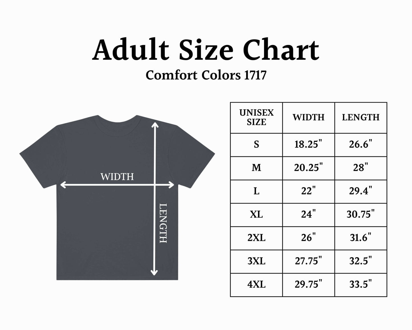 Dance Floor Dyes tie dye tee size chart