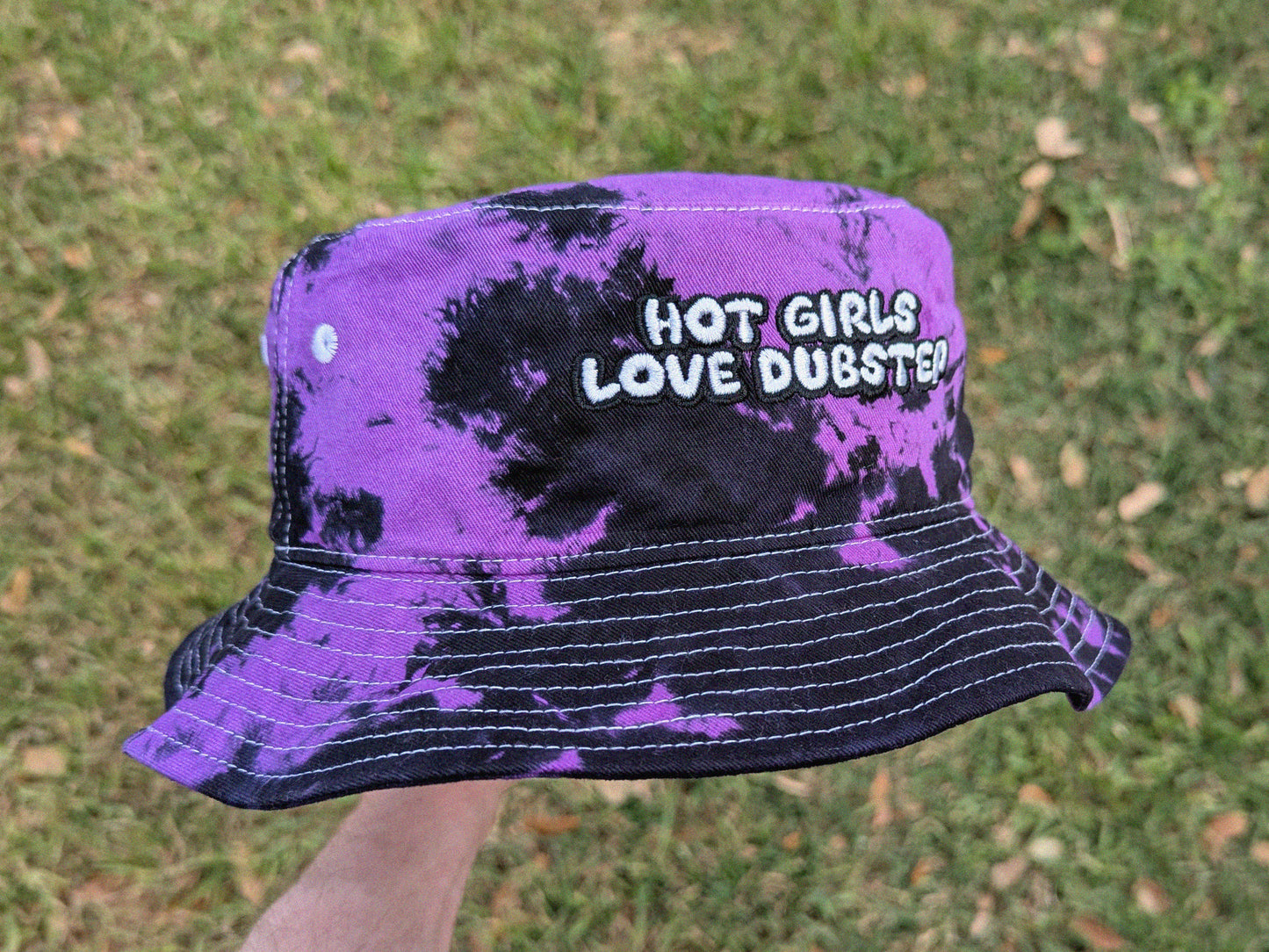 Hot Girls Love Dubstep - Embroidered Tie Dye Bucket Hat - Rave Outfit Accessory, Music Festival Gear, Funny EDM Raver Hat, Festival Gift Party Hat