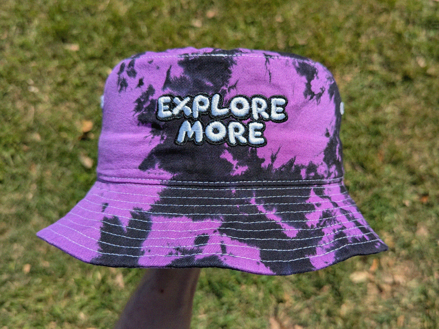 Explore More - Embroidered Tie Dye Bucket Hat - Hiking Sun Hat Travel Gear Outdoor Adventure Unisex Cap Summer Vacation Nature Wanderlust