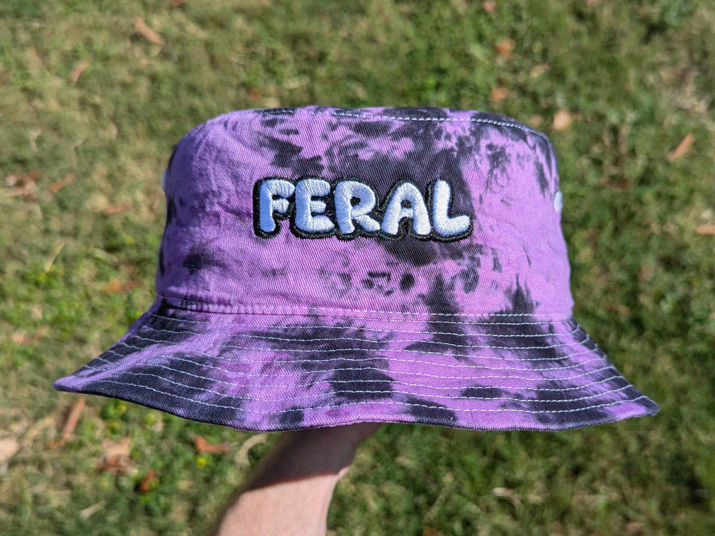 FERAL - Embroidered Tie Dye Bucket Hat - Rave Accessories Rave Outfit Music Festival Outfit Rave Gear Feral Funny Bucket Hat EDM Raver Gift