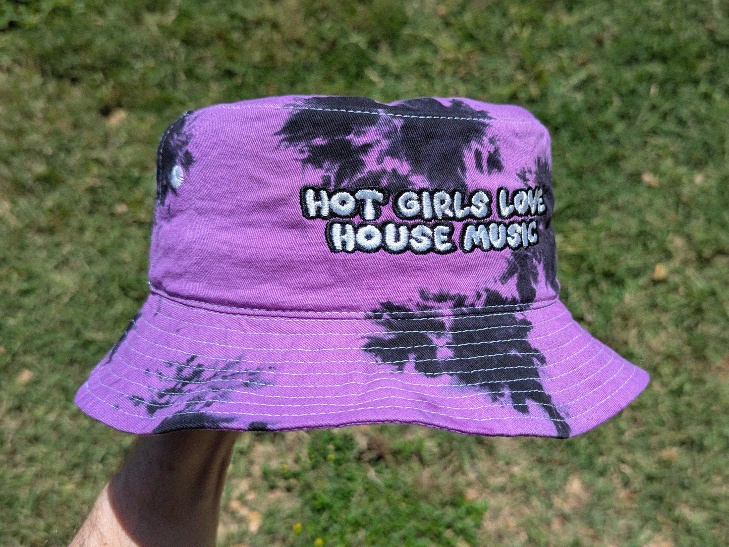 Hot Girls Love House Music - Embroidered Tie Dye Bucket Hat - Rave Accessories Rave Outfit Music Festival Outfit Rave Hat Tie Dye Bucket Hat