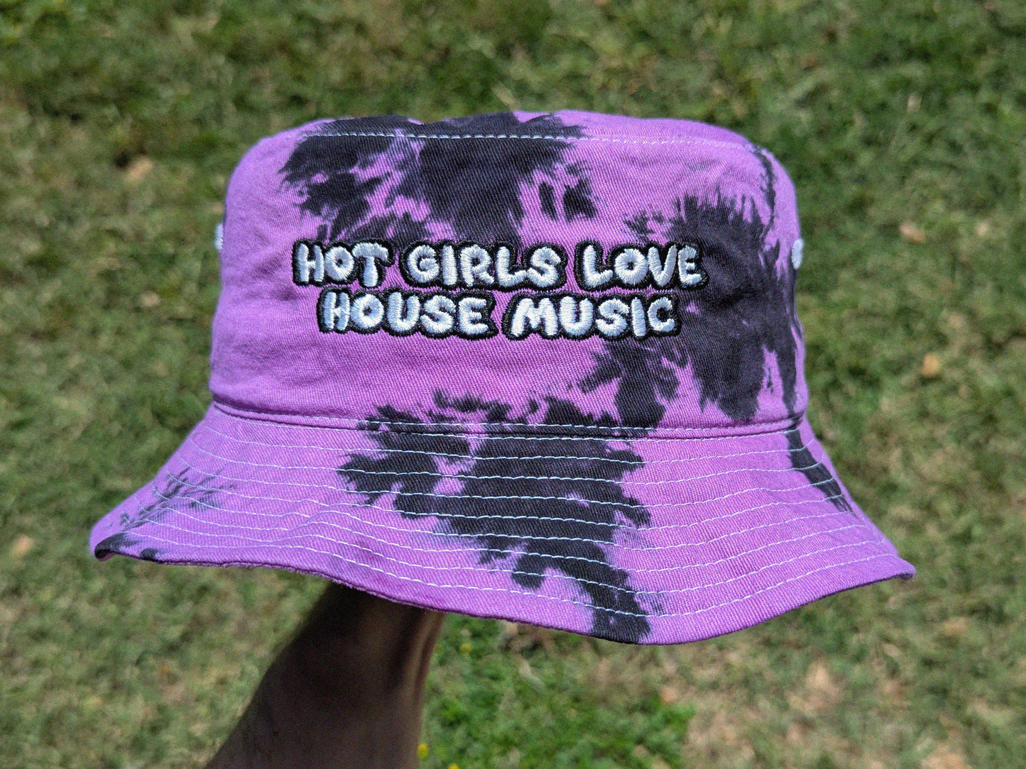 Hot Girls Love House Music - Embroidered Tie Dye Bucket Hat - Rave Accessories Rave Outfit Music Festival Outfit Rave Hat Tie Dye Bucket Hat