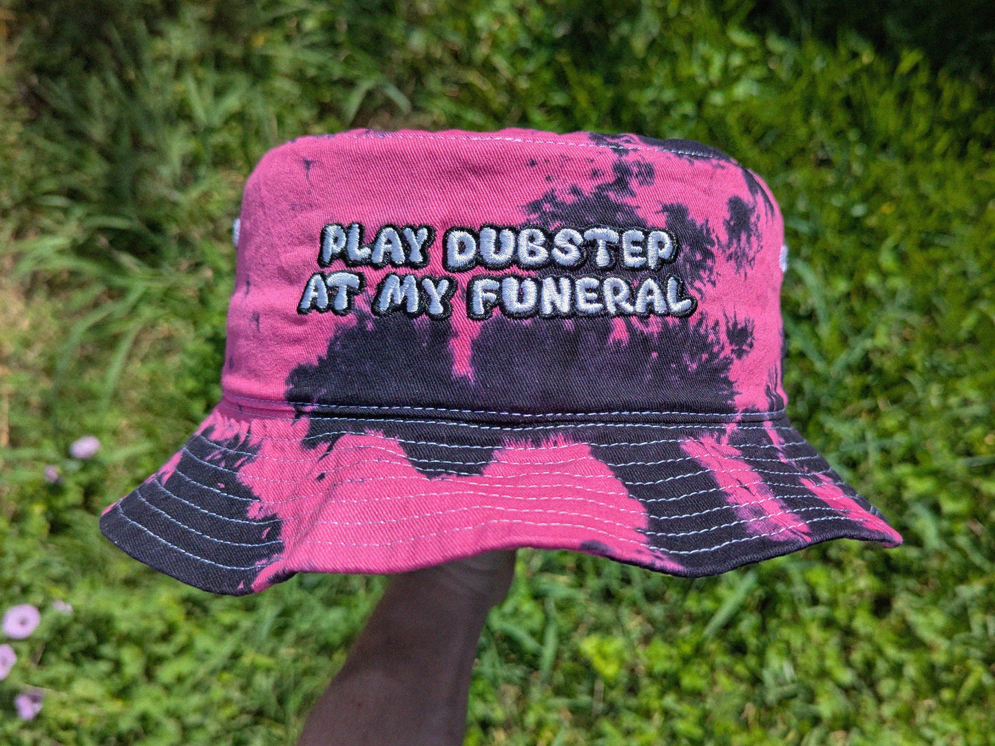 Play Dubstep at My Funeral - Embroidered Tie Dye Bucket Hat - Dubstep Hat Rave Outfit Festival Outfit Raver Hat EDM Gift Dubstep Riddim