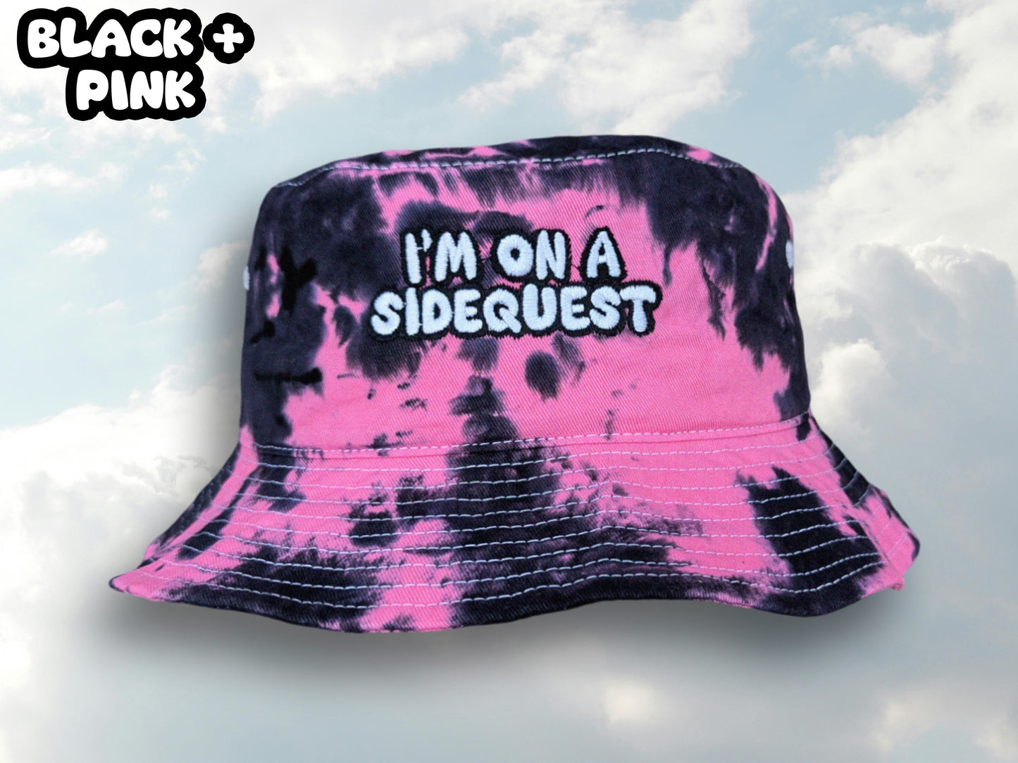 I'm On A Sidequest - Embroidered Tie Dye Bucket Hat - Rave Accessories Rave Outfit Music Festival Hat Rave Girl Gifts Rave Gear EDM Festival Wook Dubstep Hat Raver Gift