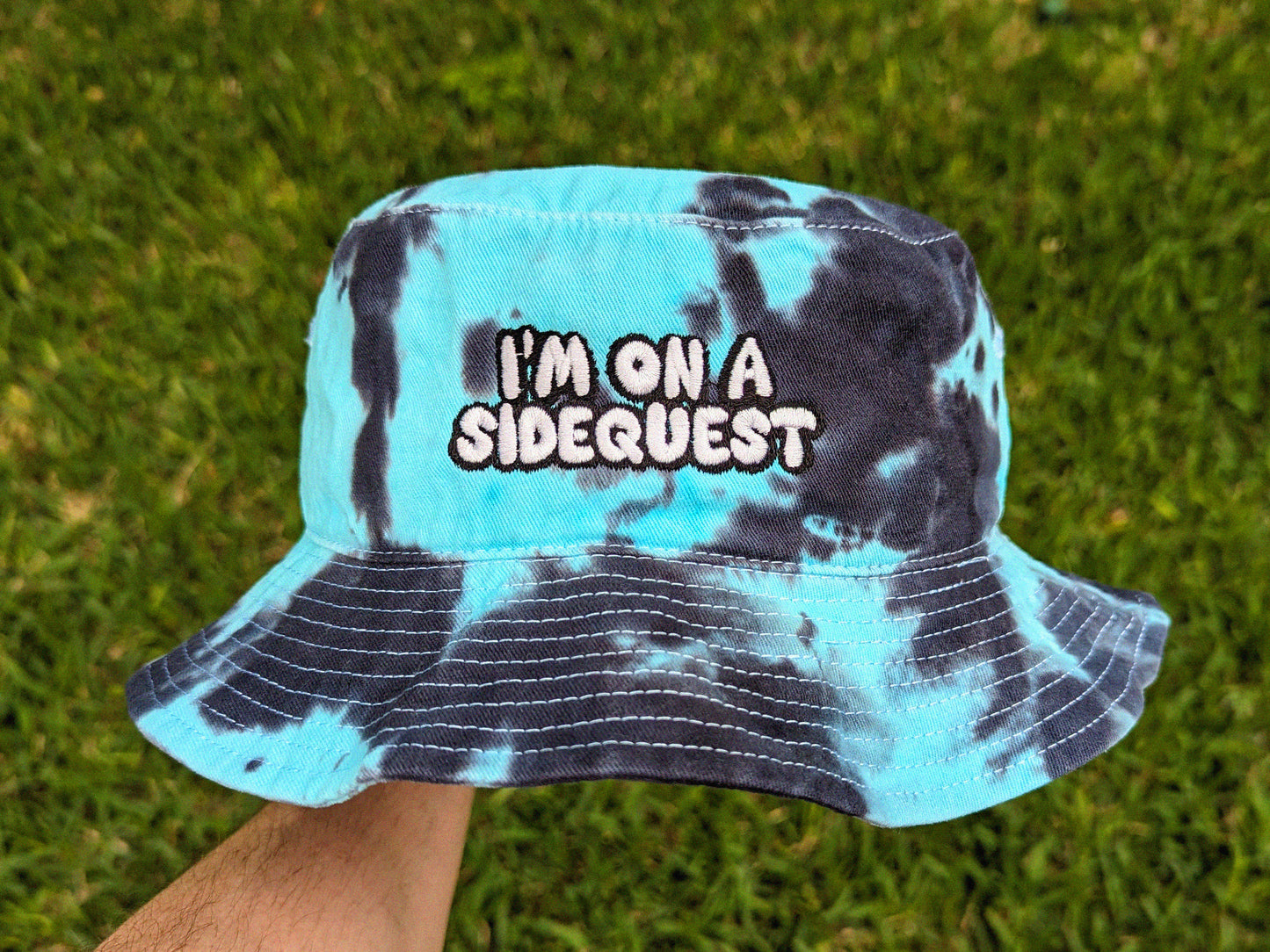 I'm On A Sidequest - Embroidered Tie Dye Bucket Hat - Rave Accessories Rave Outfit Music Festival Hat Rave Girl Gifts Rave Gear EDM Festival Wook Dubstep Hat Raver Gift