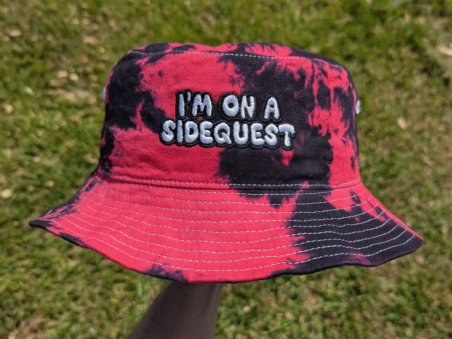 I'm On A Sidequest - Embroidered Tie Dye Bucket Hat - Rave Accessories Rave Outfit Music Festival Hat Rave Girl Gifts Rave Gear EDM Festival Wook Dubstep Hat Raver Gift