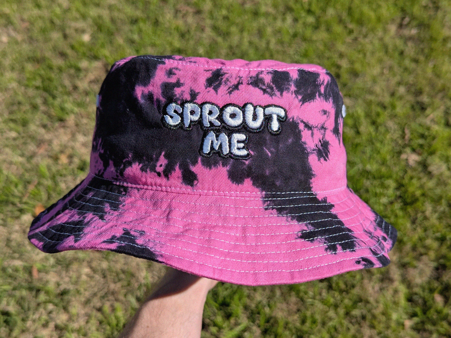 SPROUT ME - Embroidered Tie Dye Bucket Hat - Rave Accessories Rave Outfit Rave Girl Gifts Music Festival Outfit Raver Gift EDM Cute Sprout Me Hat Dubstep Gift