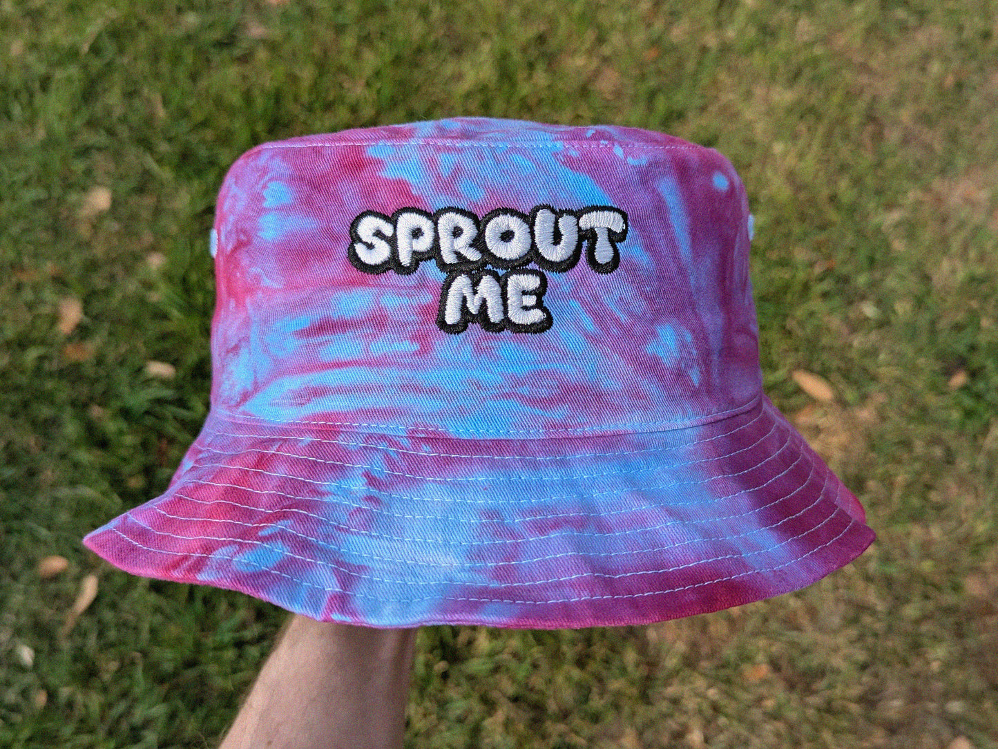 SPROUT ME - Embroidered Tie Dye Bucket Hat - Rave Accessories Rave Outfit Rave Girl Gifts Music Festival Outfit Raver Gift EDM Cute Sprout Me Hat Dubstep Gift
