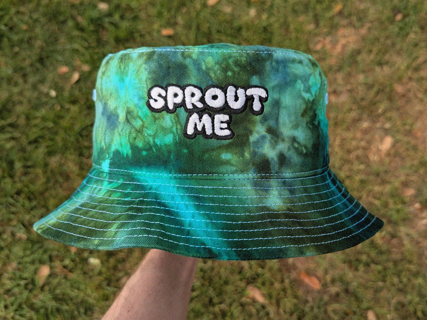 SPROUT ME - Embroidered Tie Dye Bucket Hat - Rave Accessories Rave Outfit Rave Girl Gifts Music Festival Outfit Raver Gift EDM Cute Sprout Me Hat Dubstep Gift