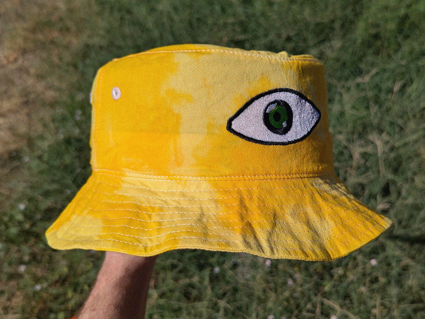 Subtronics Inspired Cyclops Eye Tie Dye Bucket Hat - Yellow Bucket Hat Raver Gift Rave Outfit EDM Festival Hat Rave Gift Subtronics Gift - Dubstep Riddim Gift Subtronics Hat Subtronics Eye