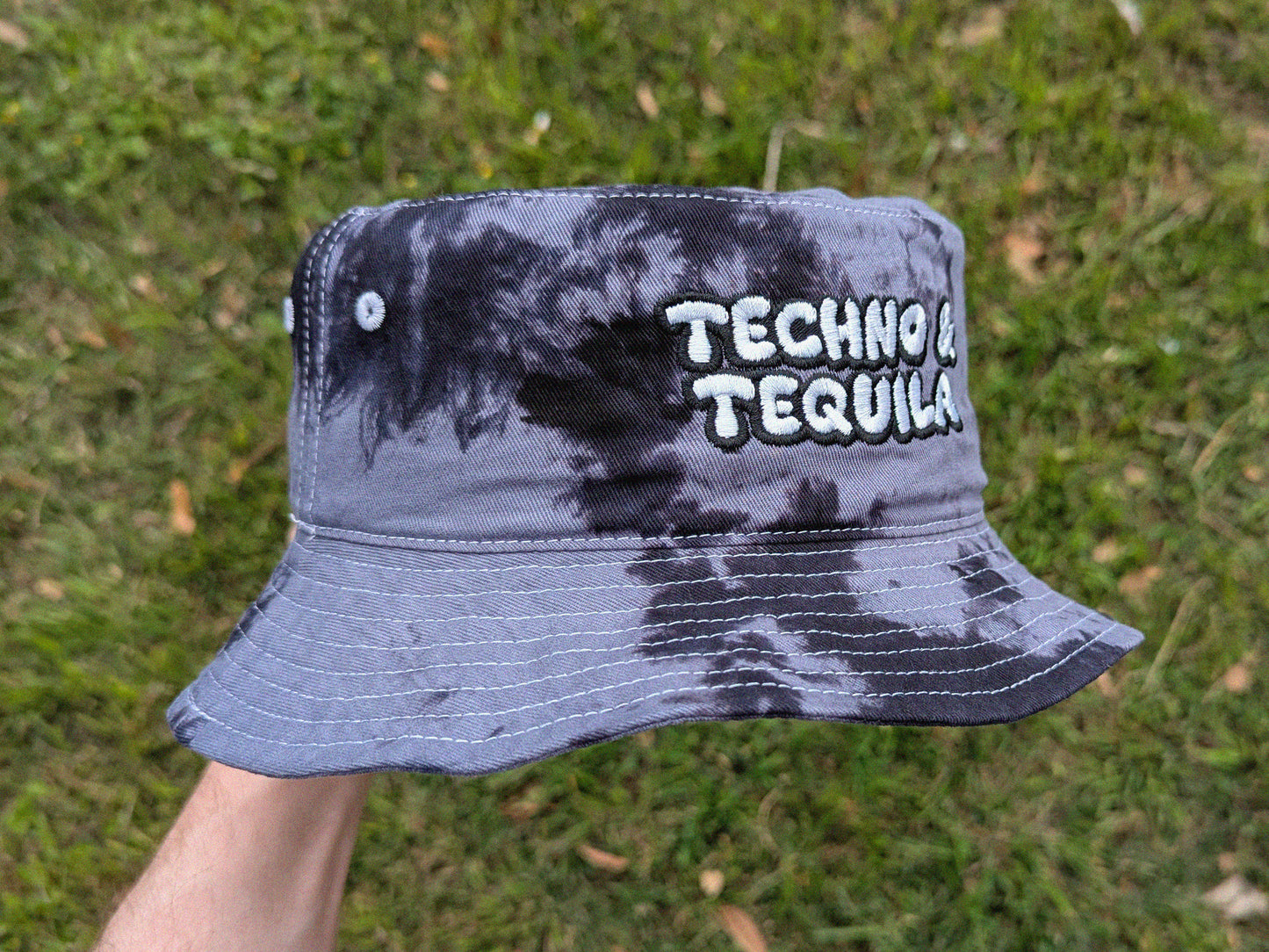 Techno & Tequila - Embroidered Tie Dye Bucket Hat - Rave Baby - Embroidered Tie Dye Bucket Hat - Rave Gift Raver Hat Bass Music Hat EDM Hat