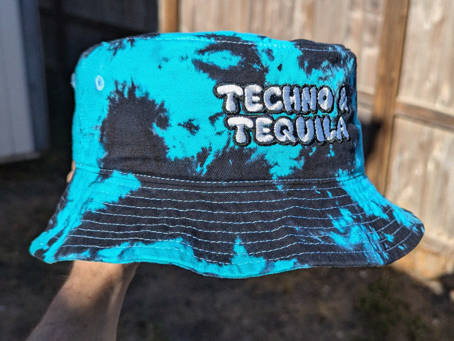 Techno & Tequila - Embroidered Tie Dye Bucket Hat - Rave Baby - Embroidered Tie Dye Bucket Hat - Rave Gift Raver Hat Bass Music Hat EDM Hat