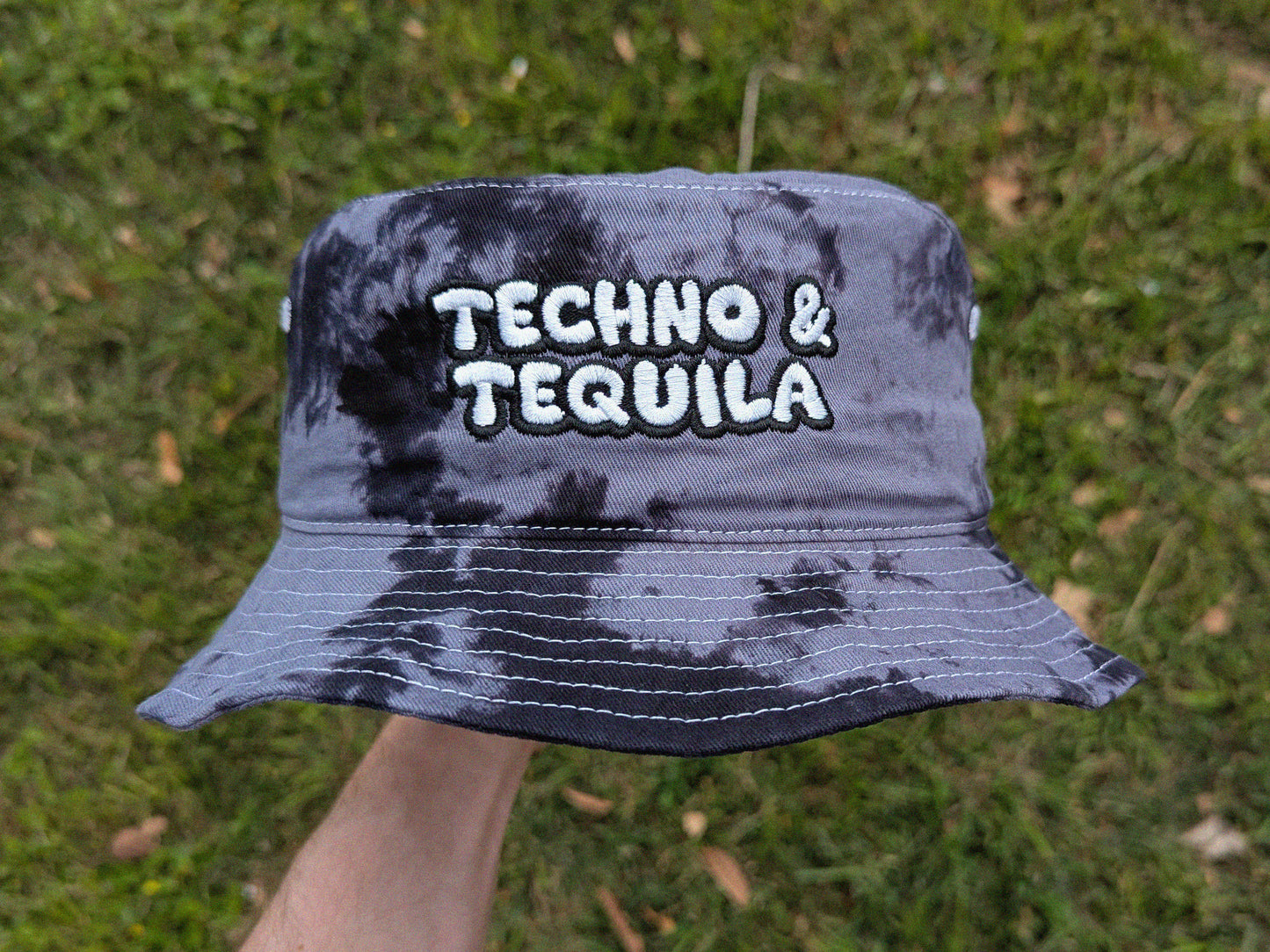 Techno & Tequila - Embroidered Tie Dye Bucket Hat - Rave Baby - Embroidered Tie Dye Bucket Hat - Rave Gift Raver Hat Bass Music Hat EDM Hat