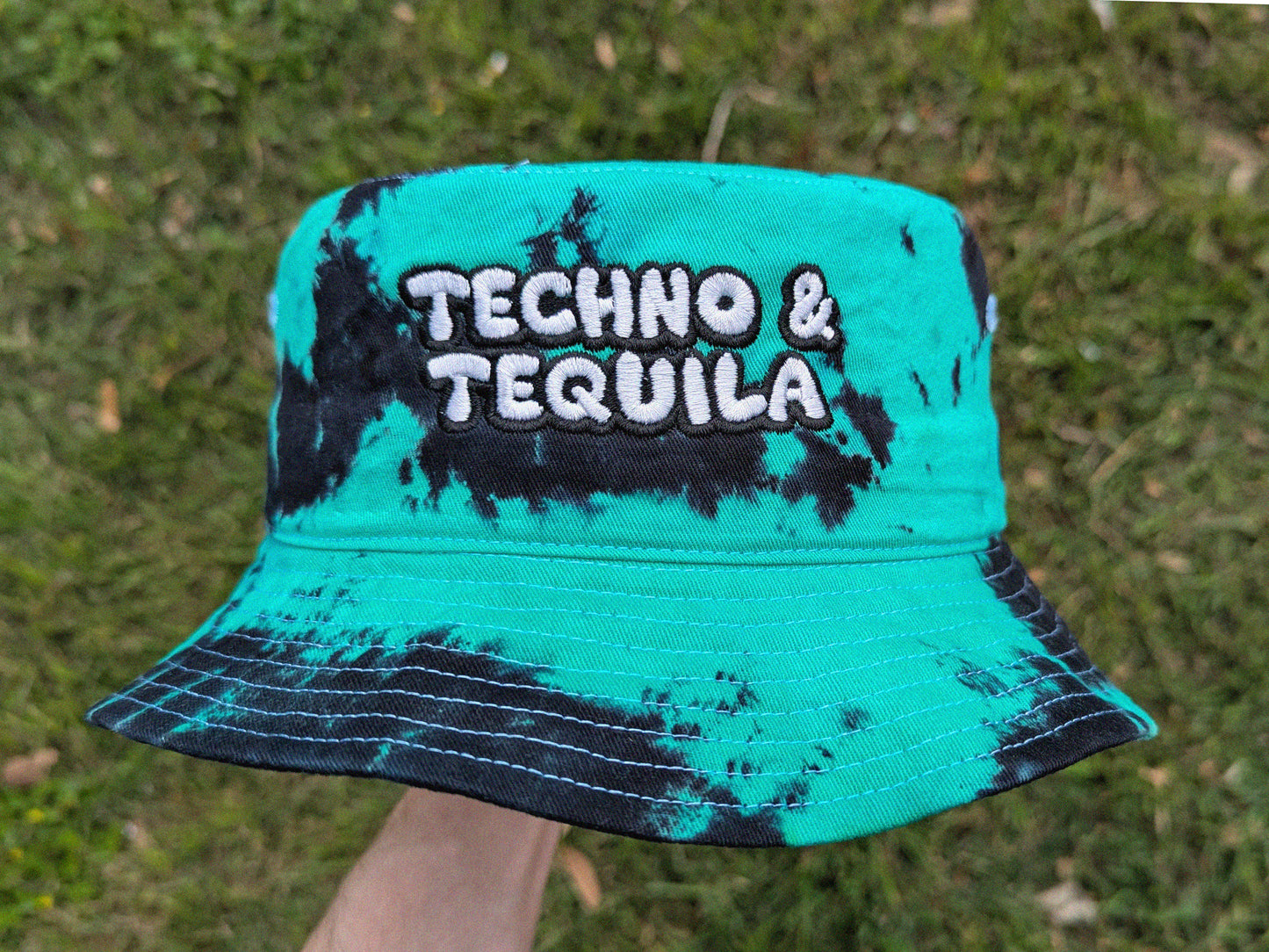 Techno & Tequila - Embroidered Tie Dye Bucket Hat - Rave Baby - Embroidered Tie Dye Bucket Hat - Rave Gift Raver Hat Bass Music Hat EDM Hat