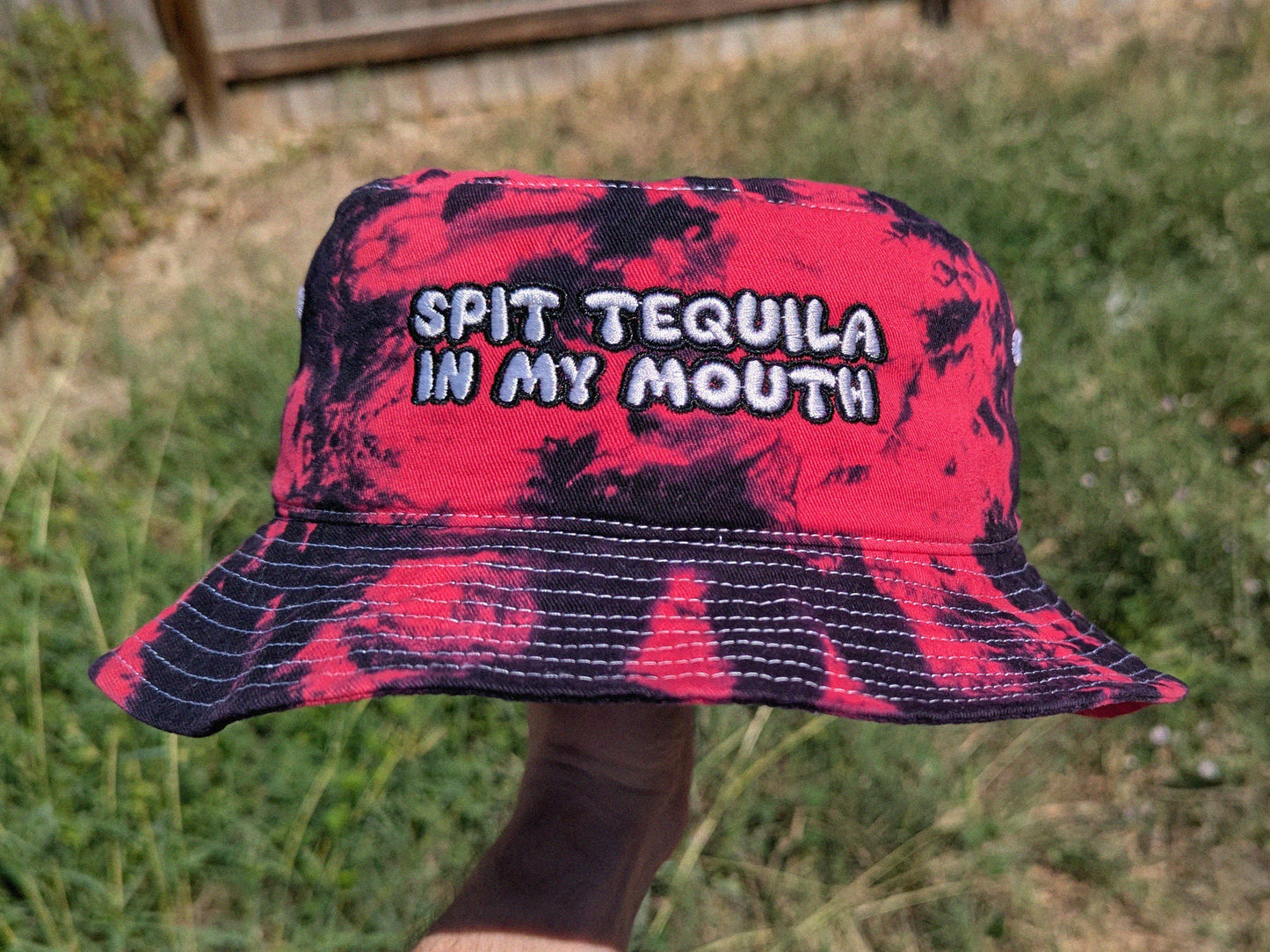 Spit Tequila in My Mouth - Embroidered Tie Dye Bucket Hat - Rave Hat Rave Outfit Music Festival Outfit Raver Gift Festival Hat Dubstep EDM
