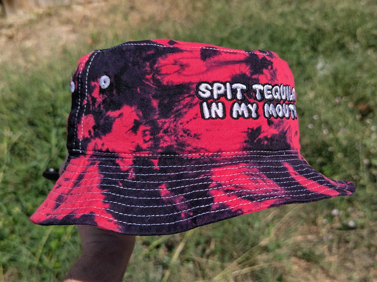 Spit Tequila in My Mouth - Embroidered Tie Dye Bucket Hat - Rave Hat Rave Outfit Music Festival Outfit Raver Gift Festival Hat Dubstep EDM