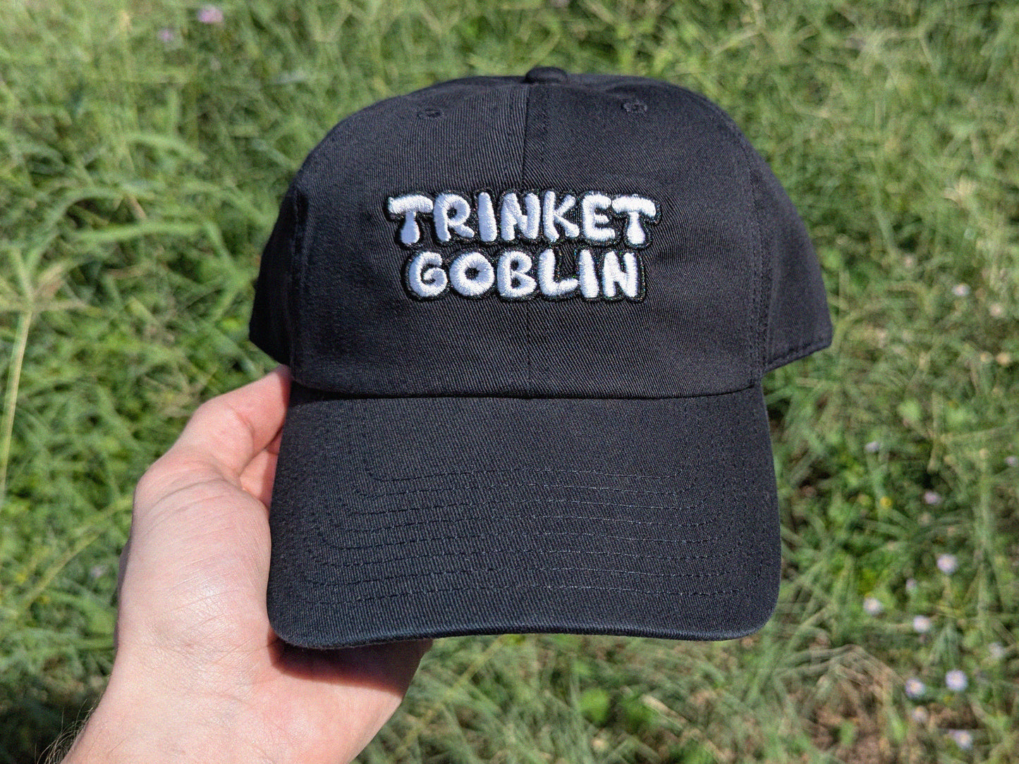TRINKET GOBLIN Embroidered Dad Hat - Festival Rave Accessory Cap - Festival Fashion Rave Gear Raver Gift Dubstep Riddim Hat Trinket Hat