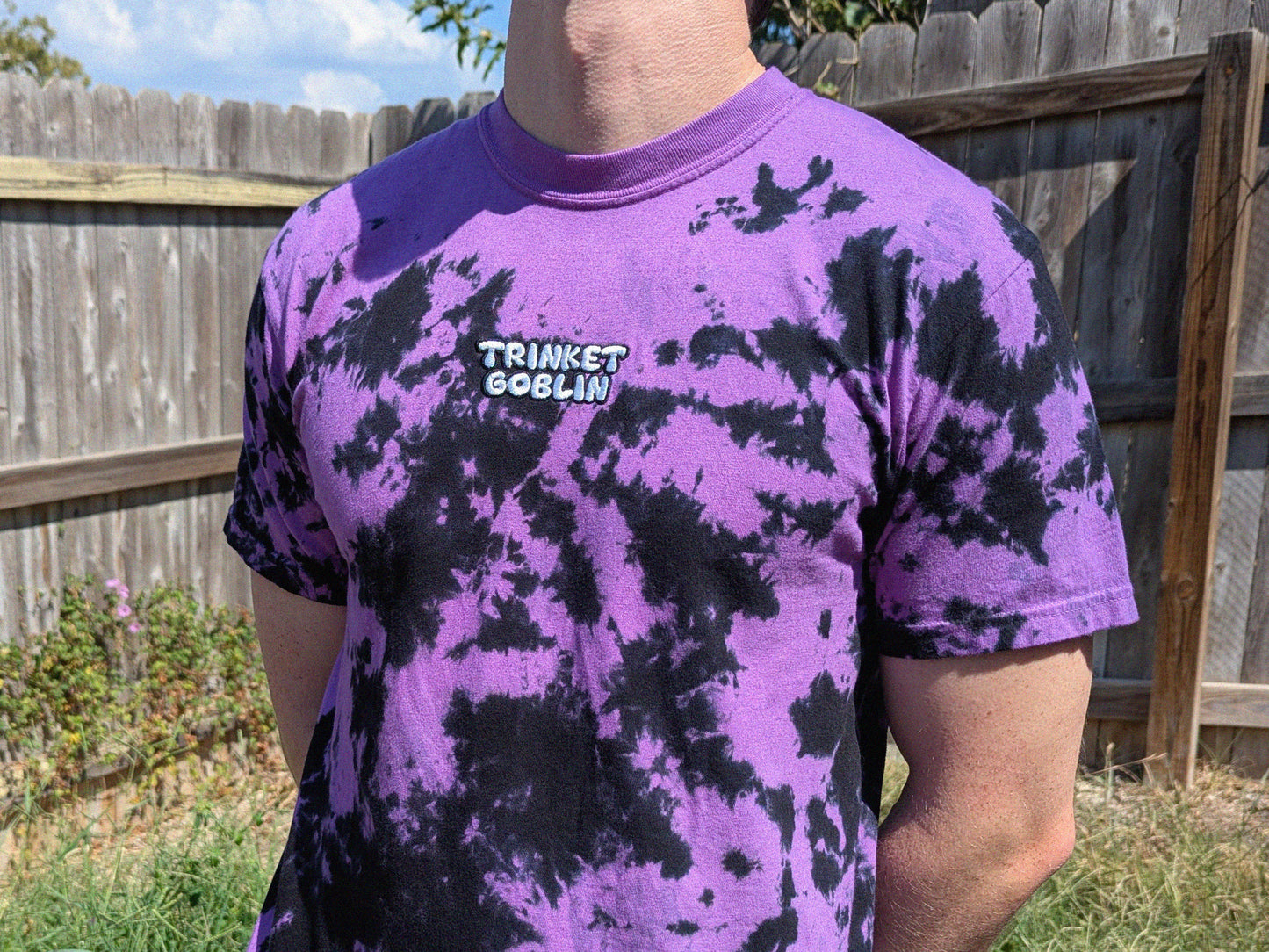 Trinket Goblin Tie Dye Embroidered Shirt - Festival Rave Wear Raver Gift EDM Festival Shirt - Rave Trinket Dubstep Riddim Bass Head Shirt PLUR