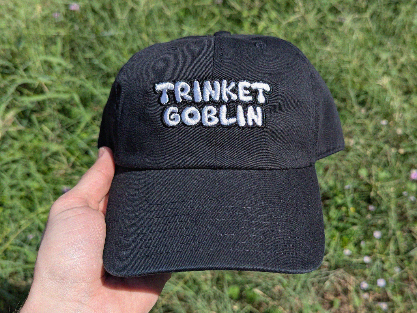 TRINKET GOBLIN Embroidered Dad Hat - Festival Rave Accessory Cap - Festival Fashion Rave Gear Raver Gift Dubstep Riddim Hat Trinket Hat