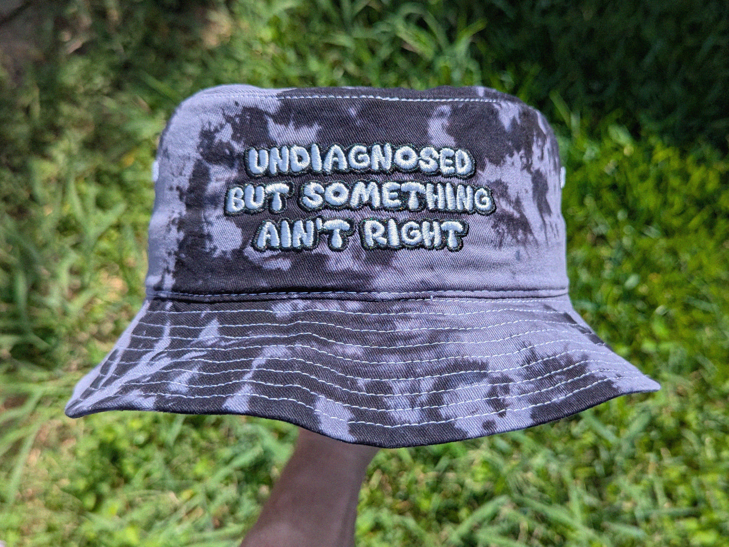 Undiagnosed but Something Ain’t Right - Embroidered Tie Dye Bucket Hat - Funny Meme Hat Rave Outfit Festival Outfit Raver Hat EDM Gift