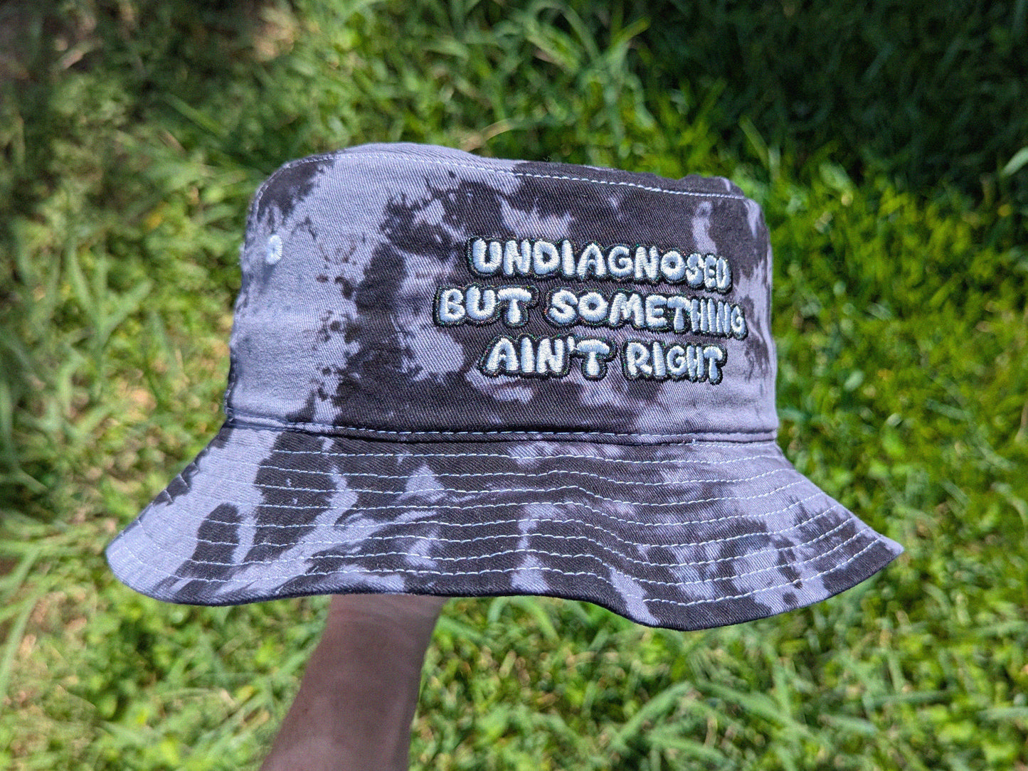 Undiagnosed but Something Ain’t Right - Embroidered Tie Dye Bucket Hat - Funny Meme Hat Rave Outfit Festival Outfit Raver Hat EDM Gift