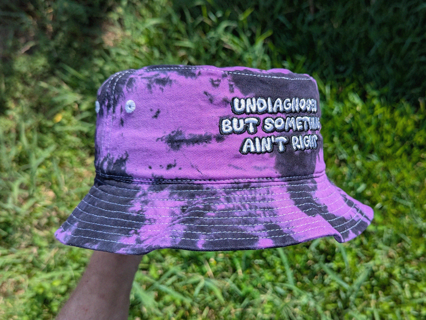 Undiagnosed but Something Ain’t Right - Embroidered Tie Dye Bucket Hat - Funny Meme Hat Rave Outfit Festival Outfit Raver Hat EDM Gift
