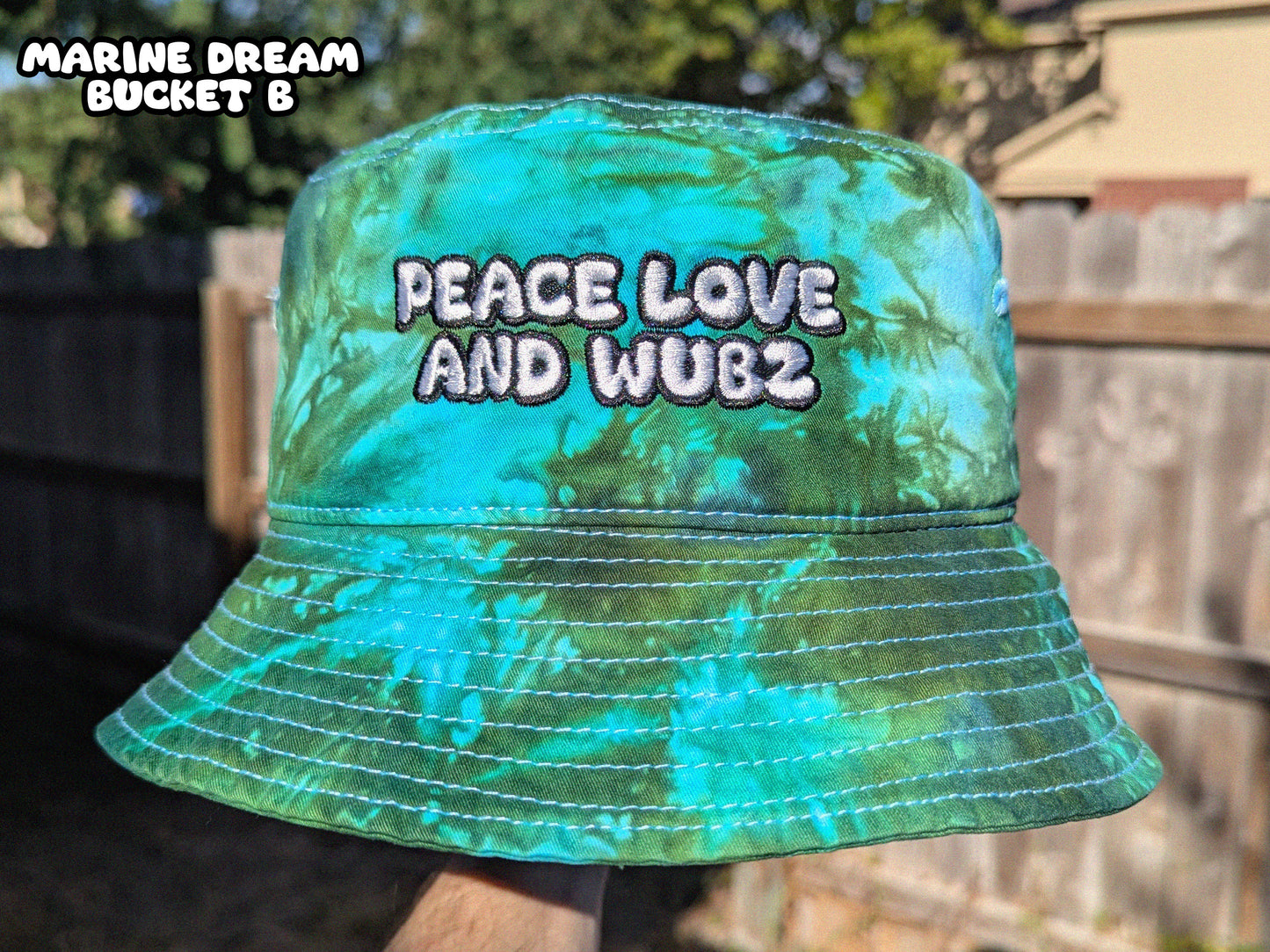Peace Love and Wubz - Embroidered Tie Dye Bucket Hat - Rave Outfit Music Festival Hat Rave Gear Dubstep Bucket Hat Riddim Wook Hat Rave Gift
