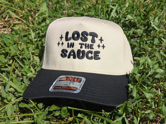 Lost in the Sauce Embroidered Trucker Cap - Otto Cap Funny Hat Raver Gift Music Festival 5 Panel Mid Profile Cap - Rave Hat Meme Hat Gift