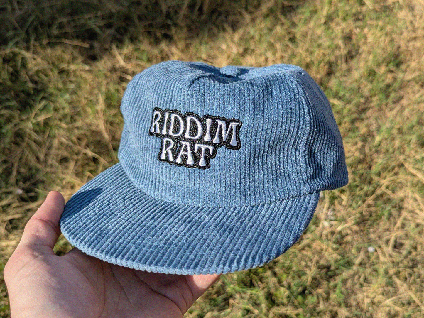 Riddim Rat Embroidered Corduroy Hat - Flat Bill Adjustable Hat - Unisex Rave Hat Festival Hat Dubstep Riddim EDM Outfit Accessory