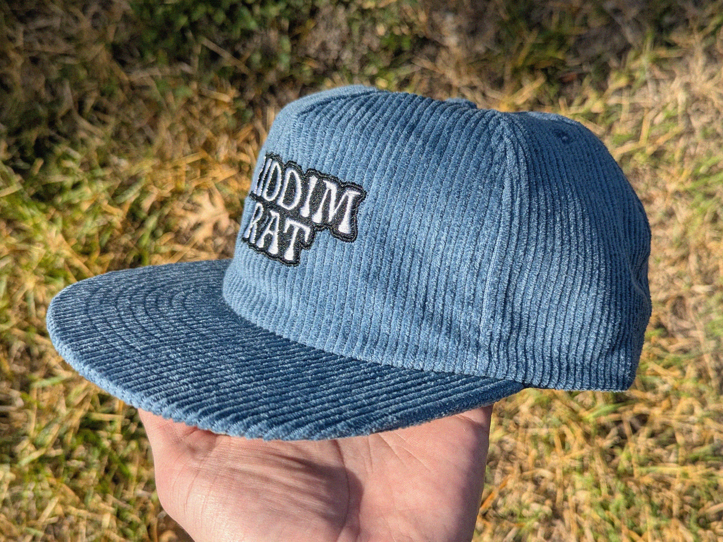 Riddim Rat Embroidered Corduroy Hat - Flat Bill Adjustable Hat - Unisex Rave Hat Festival Hat Dubstep Riddim EDM Outfit Accessory