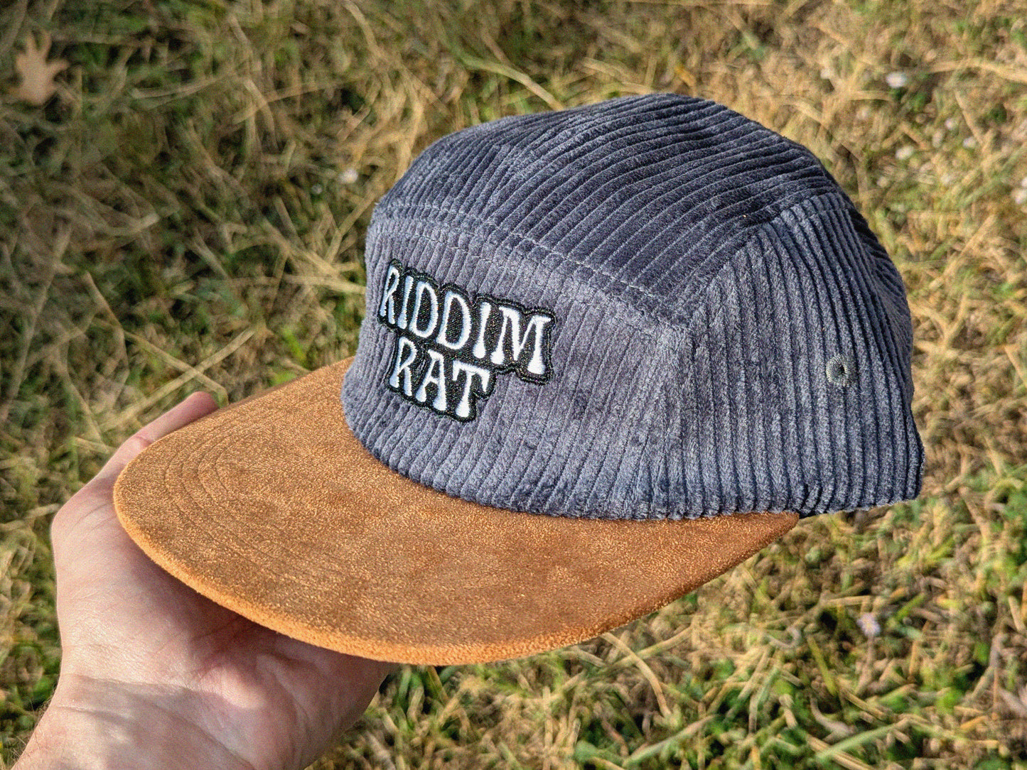 Riddim Rat Embroidered Corduroy Hat - Flat Bill Adjustable Hat - Unisex Rave Hat Festival Hat Dubstep Riddim EDM Outfit Accessory