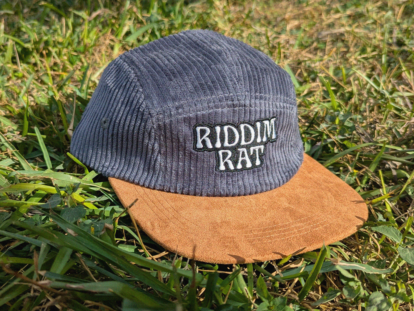 Riddim Rat Embroidered Corduroy Hat - Flat Bill Adjustable Hat - Unisex Rave Hat Festival Hat Dubstep Riddim EDM Outfit Accessory