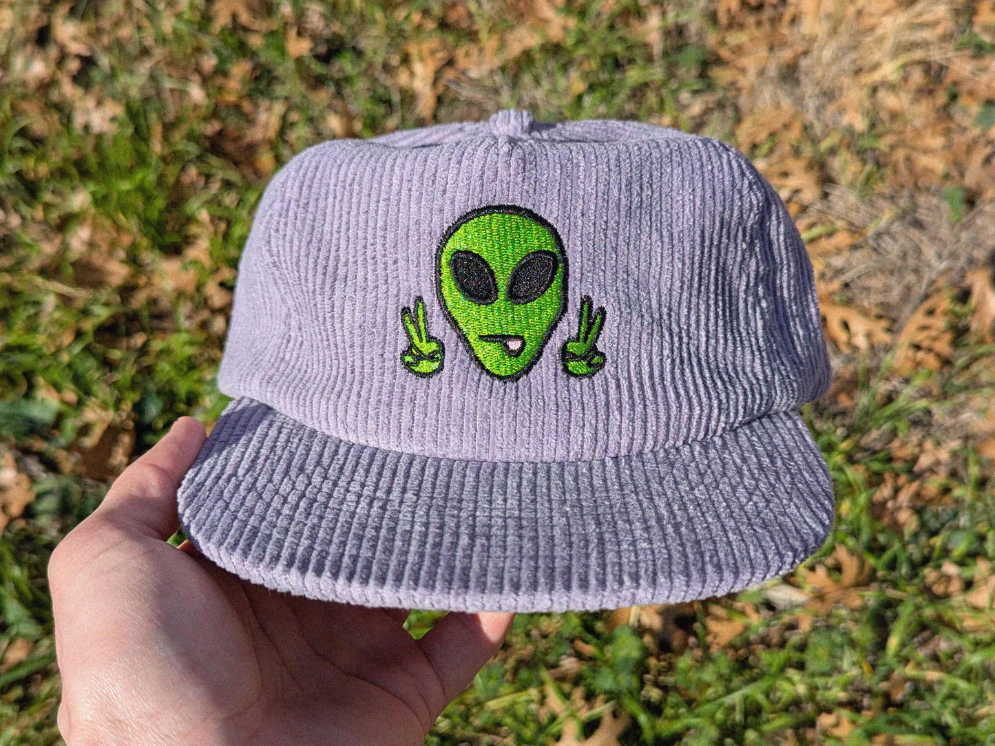 Psychedelic alien peace embroidered rave cap