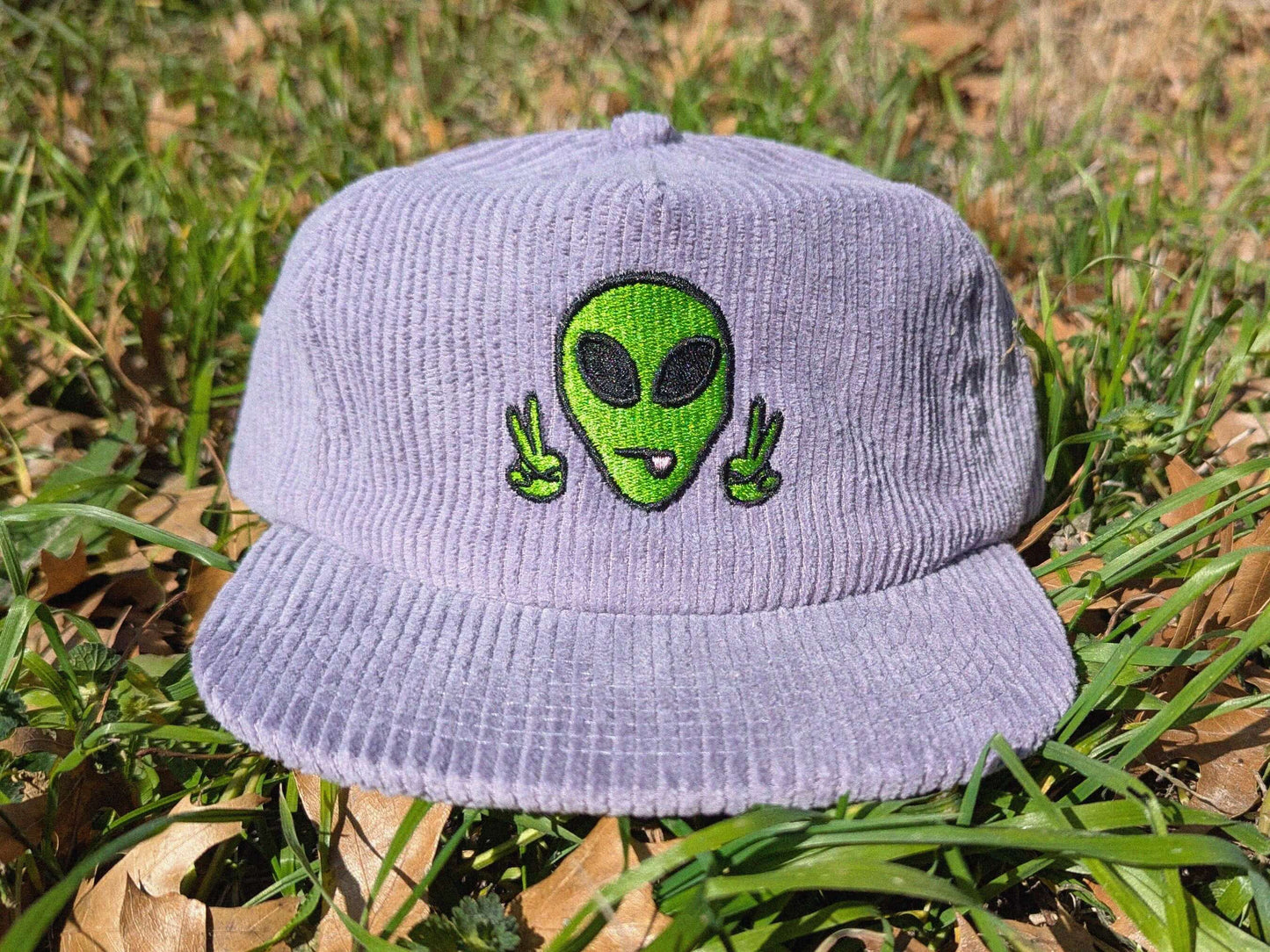 Purple alien peace corduroy cap festival hat