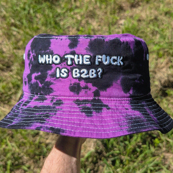 tie-dye rave bucket hat with text