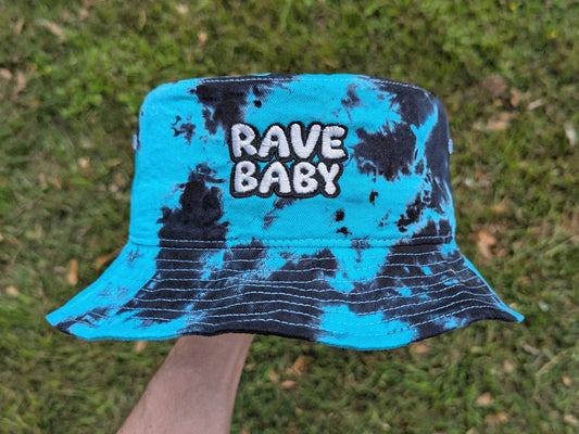 Rave Baby - Embroidered Tie Dye Bucket Hat - PLUR Rave Outfit Music Festival Outfit Raver Hat EDM Festival Funny Hat Rave Gift Rave Baby