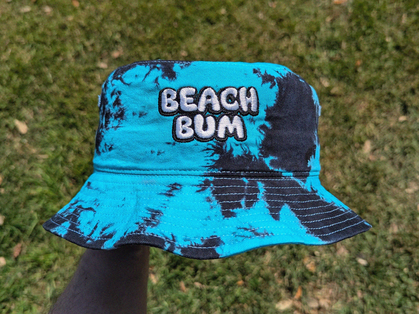 Beach Bum - Embroidered Tie Dye Bucket Hat - Summer Sun Hat Festival Gear Vacation Accessory Unisex Cap Hippie Style Beach Hat Vibe Hat Gift