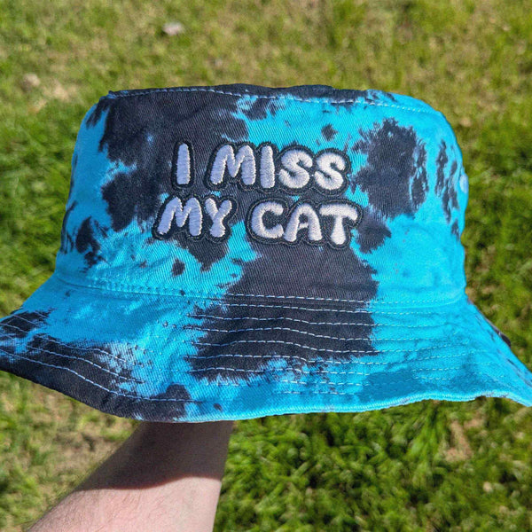 Festival bucket hat with 'I Miss My Cat' embroidery