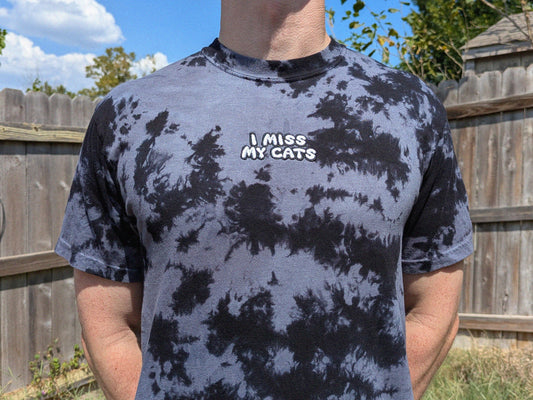 I Miss My Cat/Cats Embroidered Tie Dye Shirt - Cat Lover Gift Cat Mom/Dad Shirt - Festival Clothing Rave Shirt Raver - Funny Cat Owner Shirt