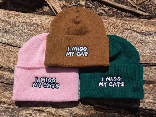 I Miss My Cat/Cats - Embroidered Beanie - Cat Gift Cat Lover Hat Cat Beanie Funny Cat Hat Embroidered Soft Cozy Cat Beanie I Miss My Cats
