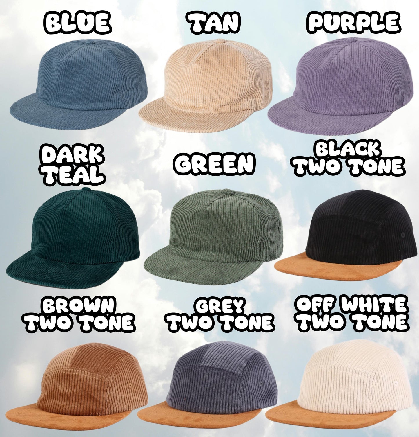 Trinket Goblin Embroidered Corduroy Hat - Flat Bill Adjustable Hat - Unisex Rave Hat Festival Hat EDM Outfit Accessory