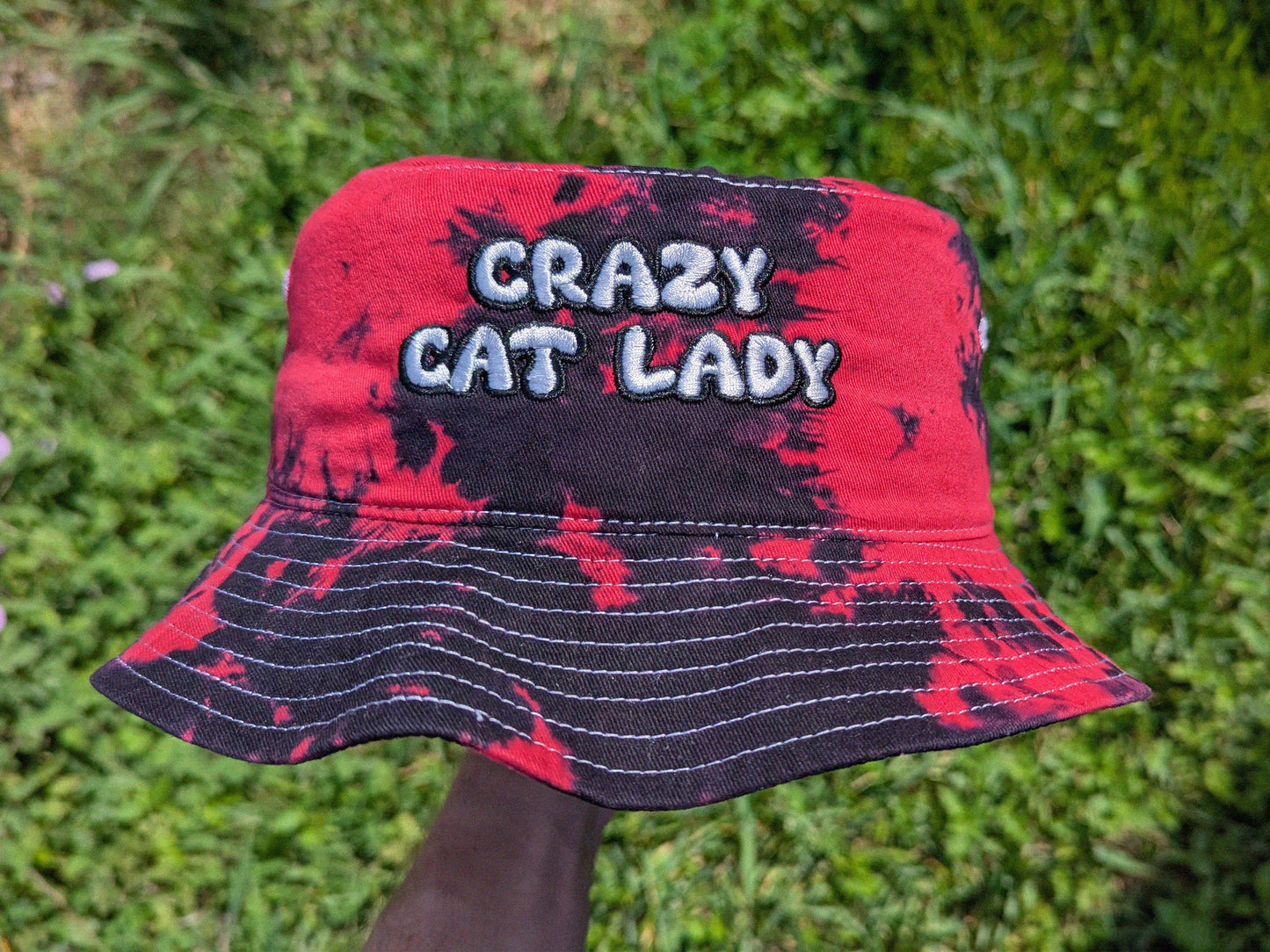 Crazy Cat Lady - Embroidered Tie Dye Bucket Hat - Cat Lover Cat Hat Rave Outfit Festival Outfit Cat Lady Gift Raver Gift Funny Rave Hat